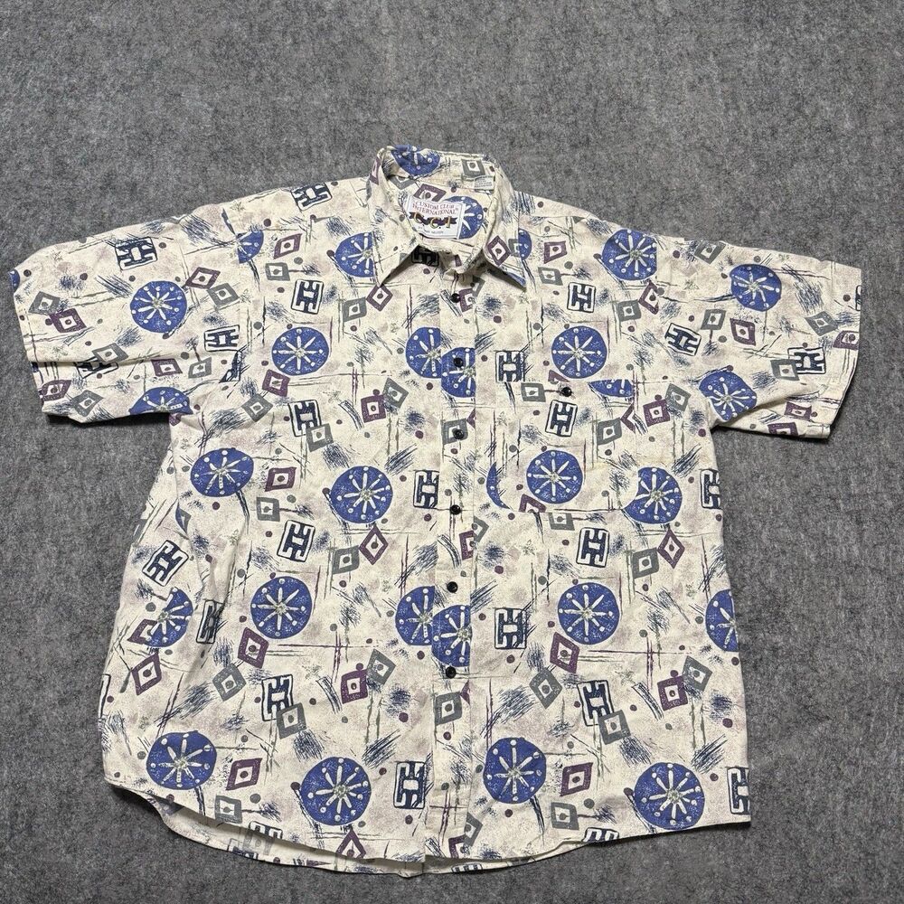 VTG 80s Van Heusen Custom Club International Shirt XL Geometric Made In USA